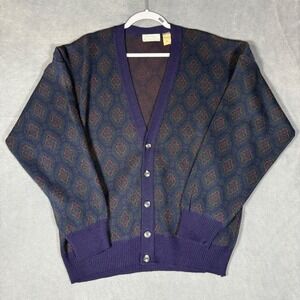 Vintage 90s Pattern Cardigan XL Italy Wool Blend Purple Green Lord  Taylor